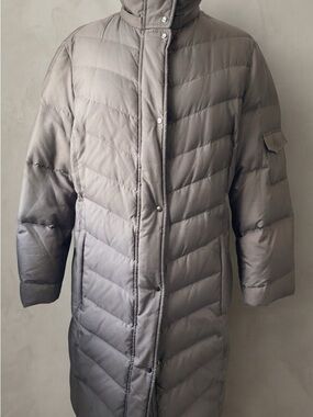 Utex Long Quilted Puffer Coat in Taupe Gray